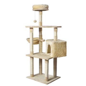 PaWz Cat Tree Toy Scratching Post Scratcher Tower Condo Wooden House Cream 130cm PaWz